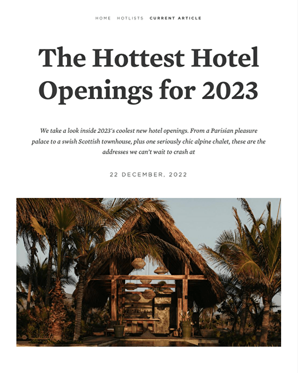 Suitcase magazine Hottest hotel openings 2023 article
