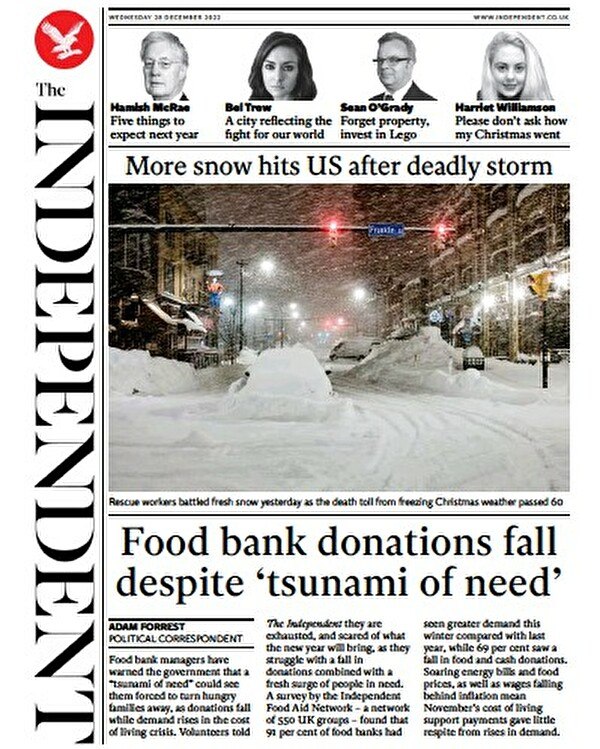 The Independent news paper cover December 2023